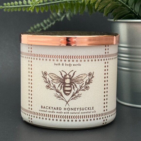 BBW Backyard Honeysuckle Bath & Body Works 3 Wick Candle - Picture 1 of 10